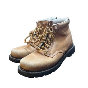 Vintage Montgomery Ward Men's  Goodyear welt Tan Leather Lace-Up Boots sz 7.5 E